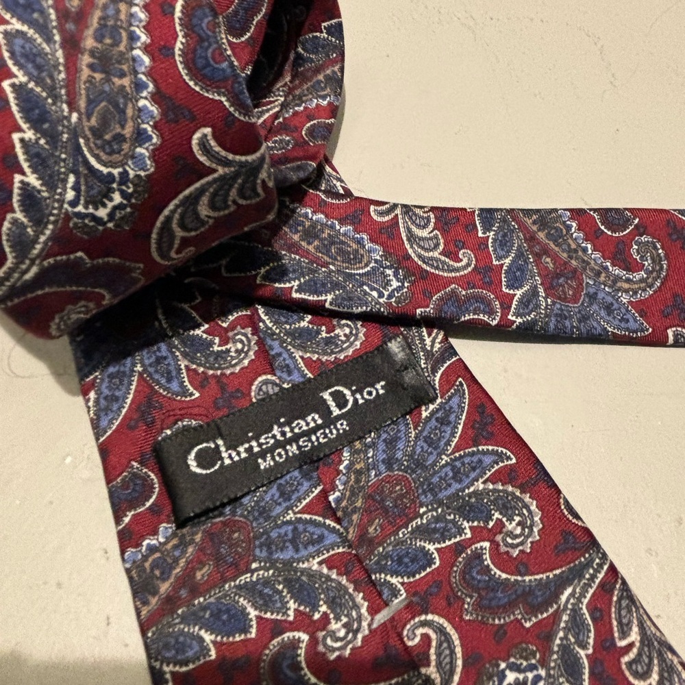 Christian Dior Vintage silk paisley red & blue tie